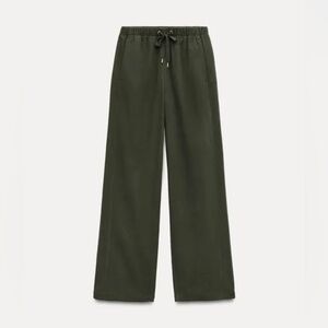 ZARA TEXTURED WIDE LEG PANTS DARK KHAKI GREEN